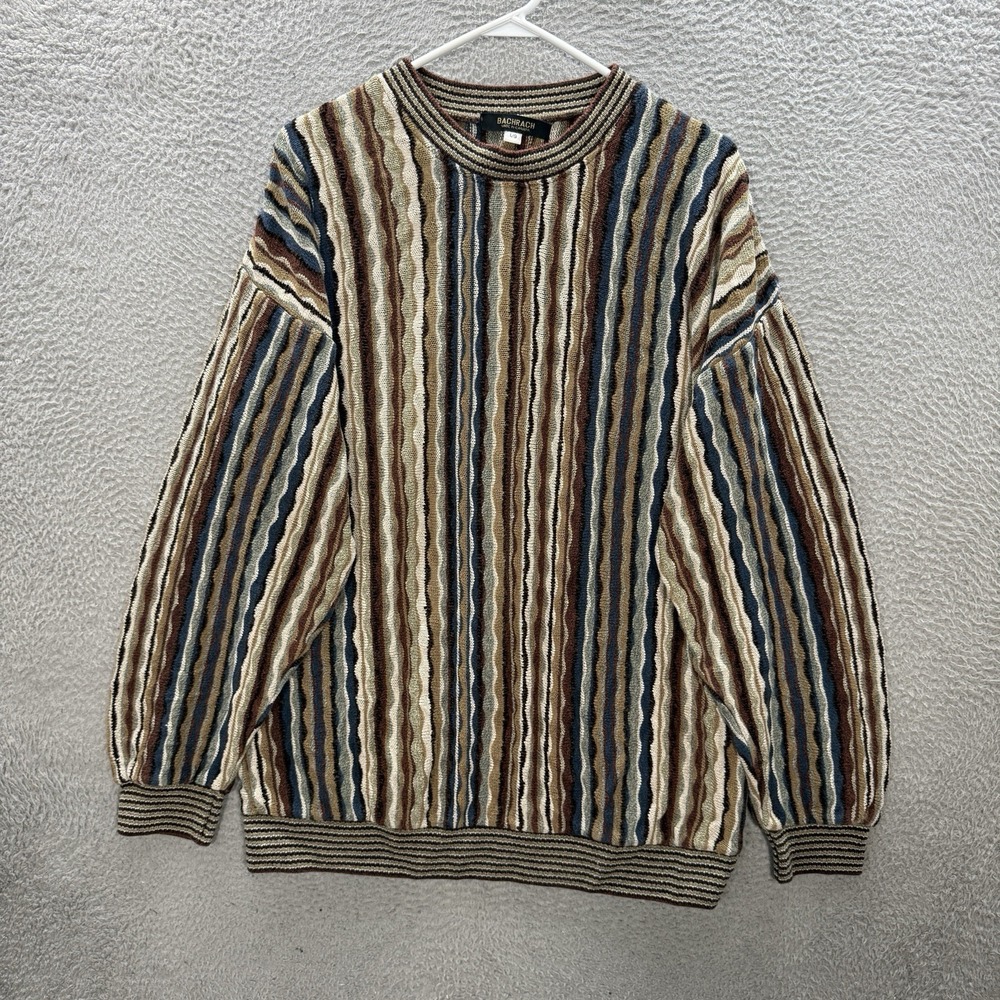 Vintage Bachrach Sweater Mens Large Multicolor Striped Knit Coogi Style Cosby